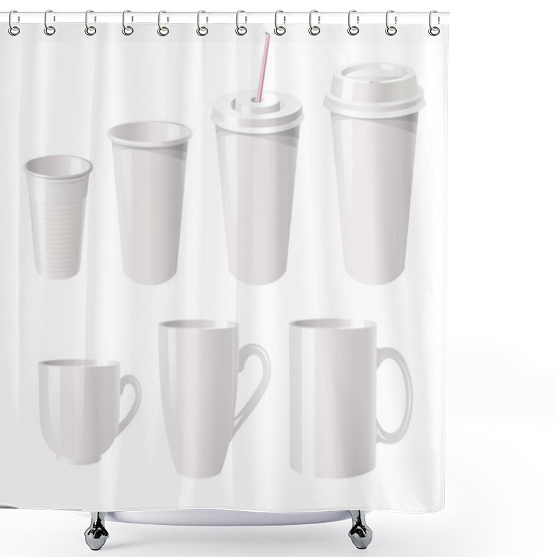 Personality  Collection Of Various White Coffee Cups Shower Curtains