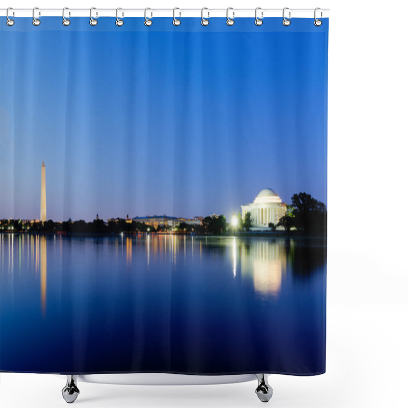 Personality  Jefferson Memorial And Washington Monument At Dusk During The Golden Hour Shower Curtains