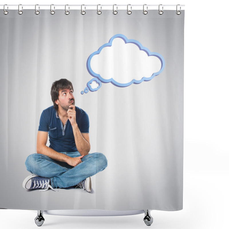 Personality  Man Thinking Over Grey Background Shower Curtains