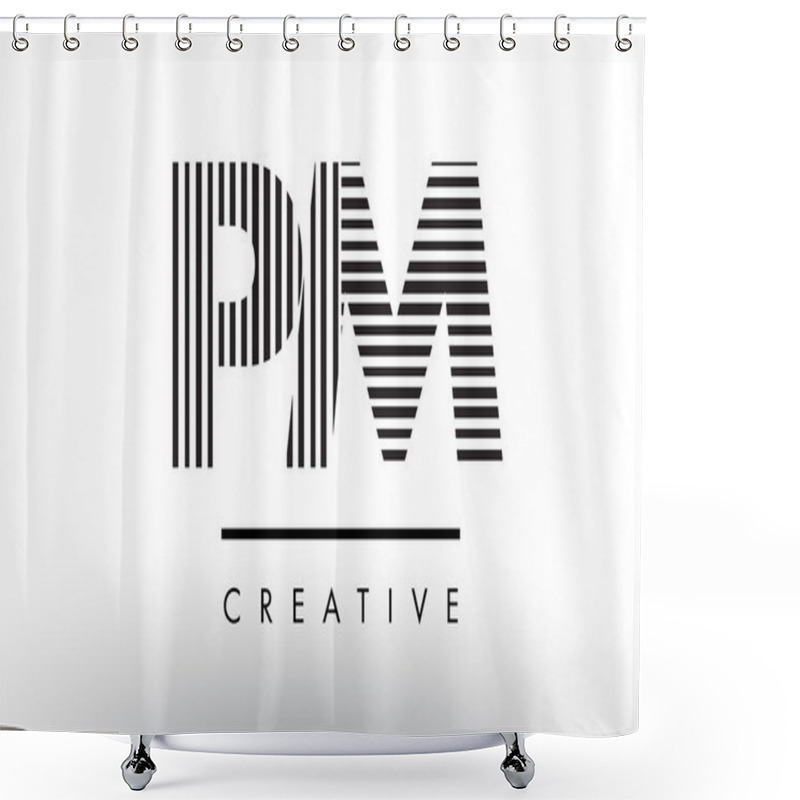 Personality  PM P L Black And White Lines Letter Logo Design. Shower Curtains