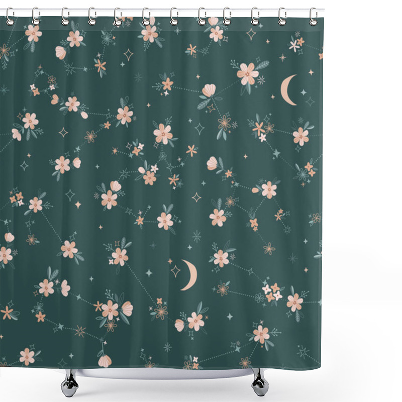 Personality  Ditsy Floral Zodiac Constellation Vector Seamless Pattern Shower Curtains