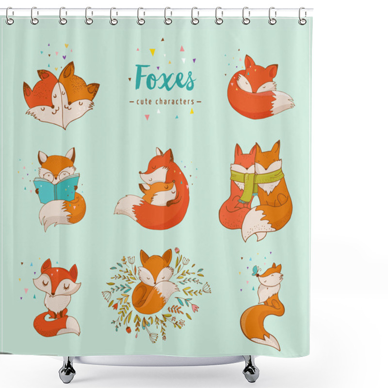 Personality  Fox Characters, Cute, Lovely Illustrations Shower Curtains