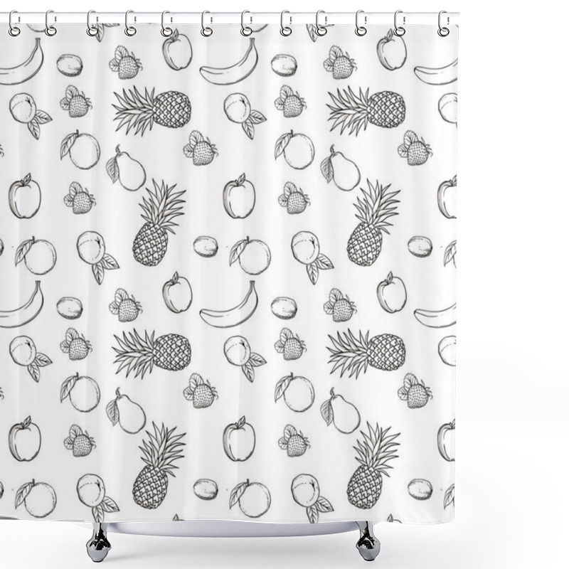 Personality  Vector Fruits Pattern. Fruits Seamless Background. Mandarin, Orange, Kiwi, Pecan, Strawberry, Banana, Apple, Pineapple And Pear. Modern Illustrations Isolated On White Background. Shower Curtains