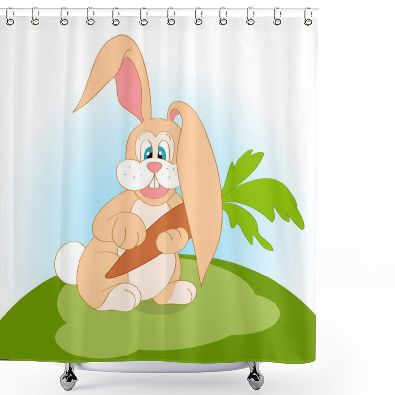 Personality  Illustration Of Cartoon Rabbit With Carrot Shower Curtains