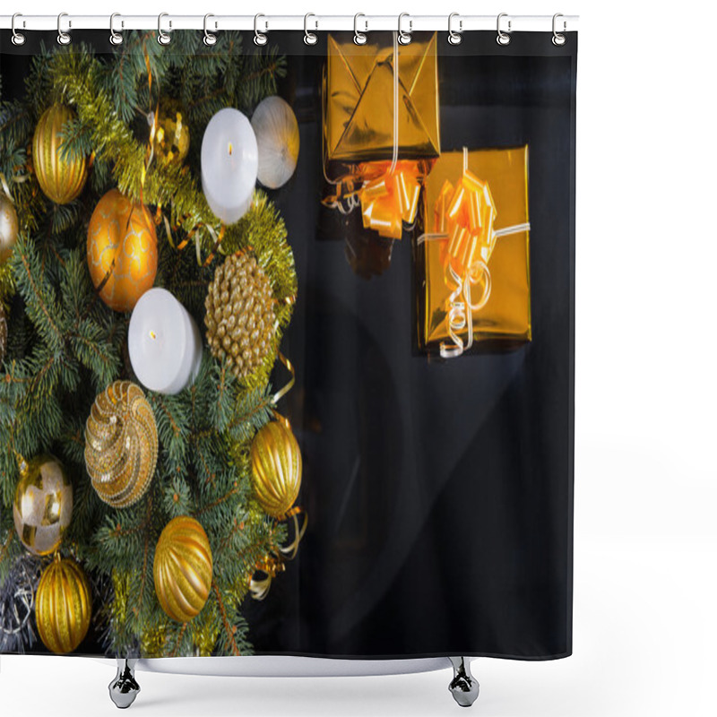 Personality  Gold Themed Christmas Background Shower Curtains