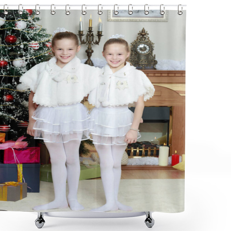 Personality  Festive Little Girls Hugging. Shower Curtains