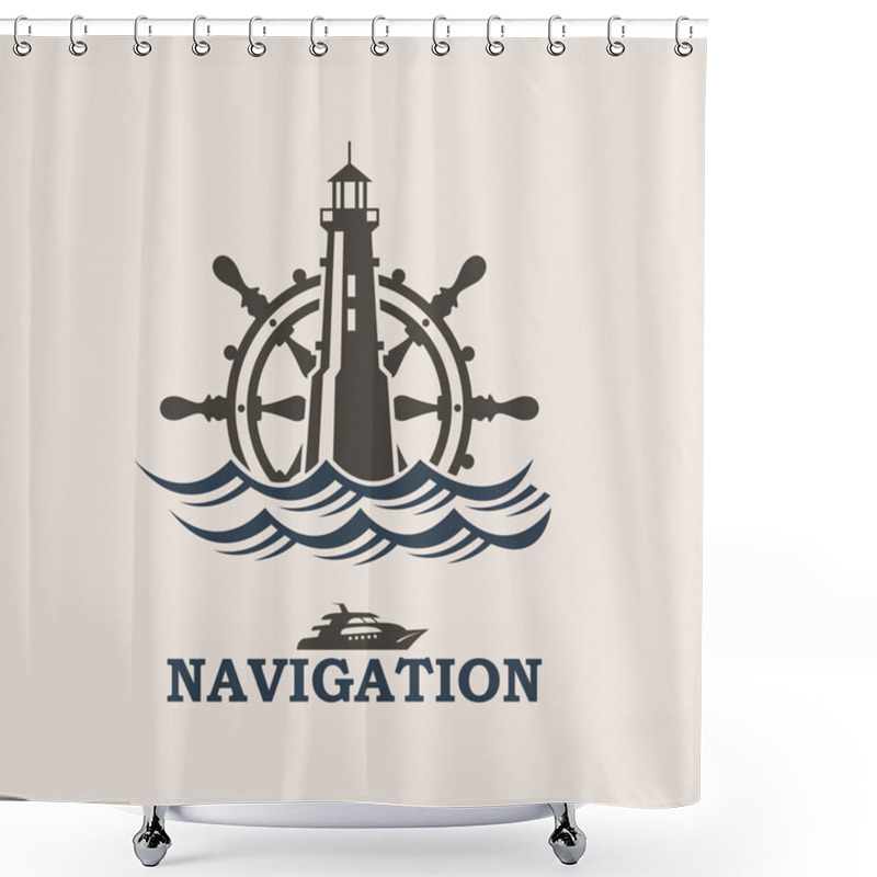 Personality  Icons Of Helm And Lighthouse Shower Curtains