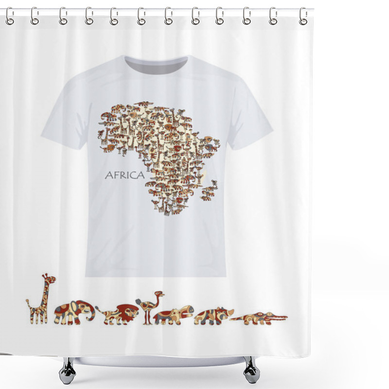 Personality  Map Of Africa With Wild Animals. Vector Design For Printing On T-shirts Shower Curtains