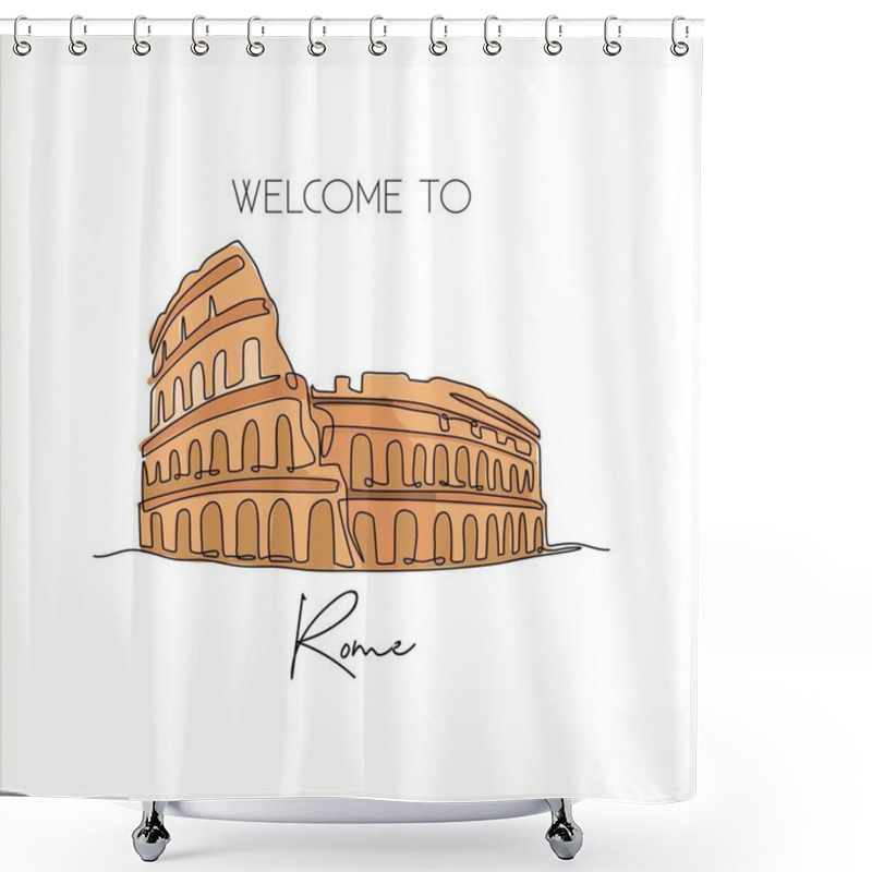 Personality  Single Continuous Line Drawing Colosseum Amphitheater. Iconic Landmark Place In Rome, Italy. World Travel Home Decor Wall Art Poster Print Concept. Modern One Line Draw Design Vector Illustration Shower Curtains