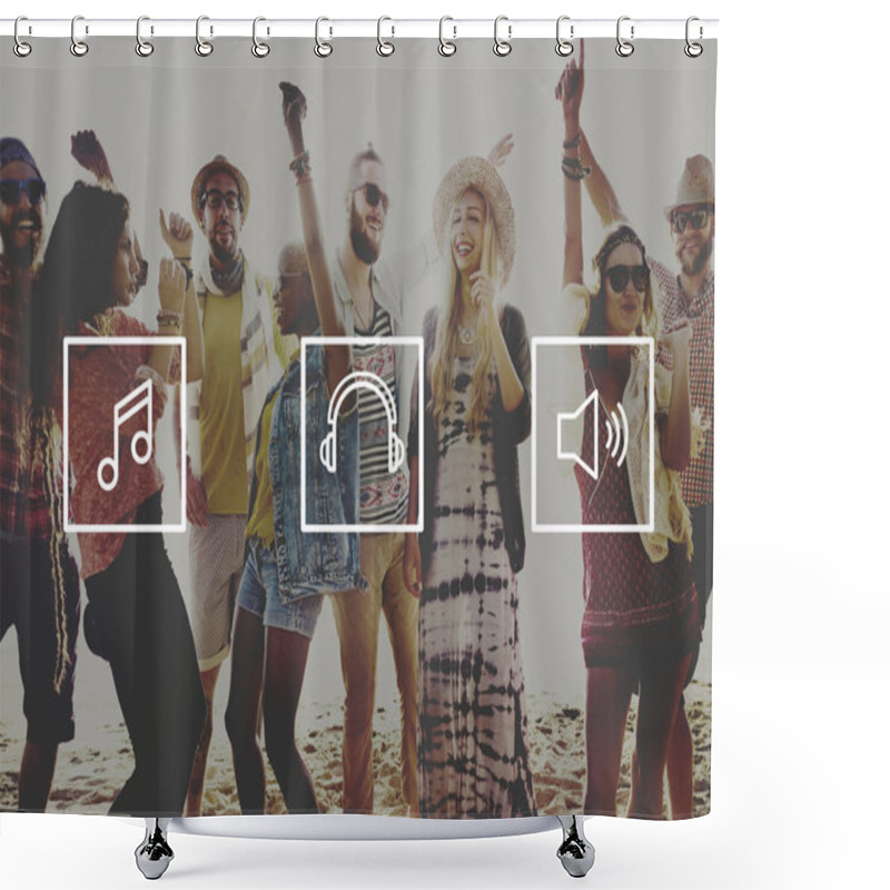 Personality  Cheerful Friends Hanging Out On The Beach Party Shower Curtains