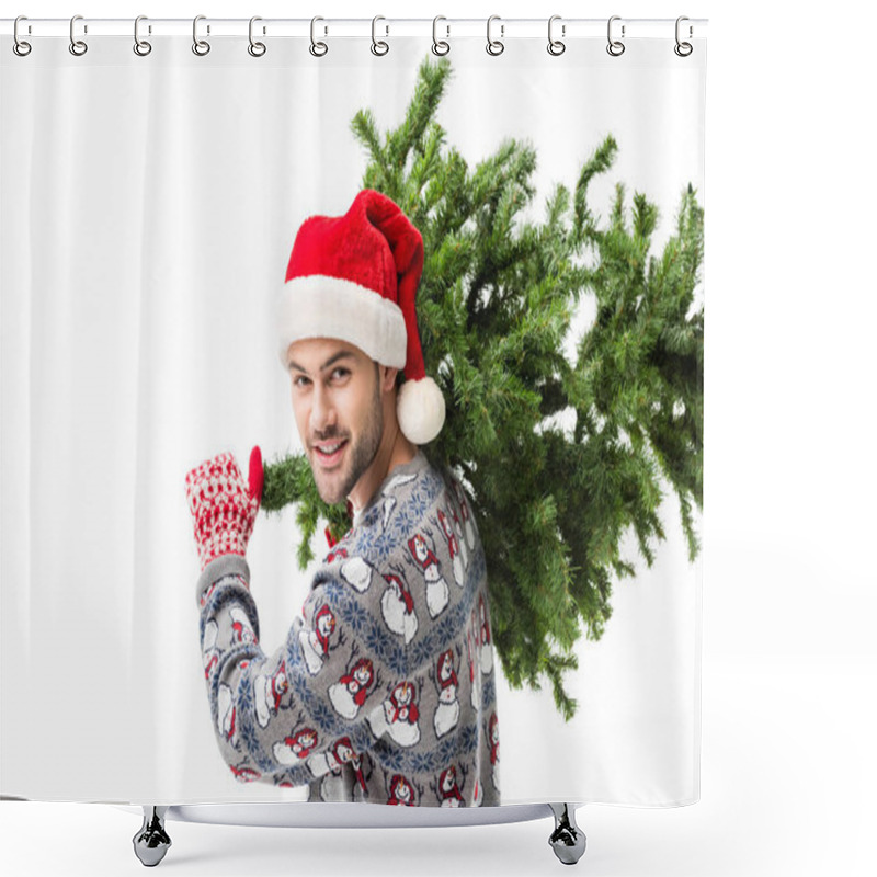 Personality  Man Carrying Christmas Tree Shower Curtains