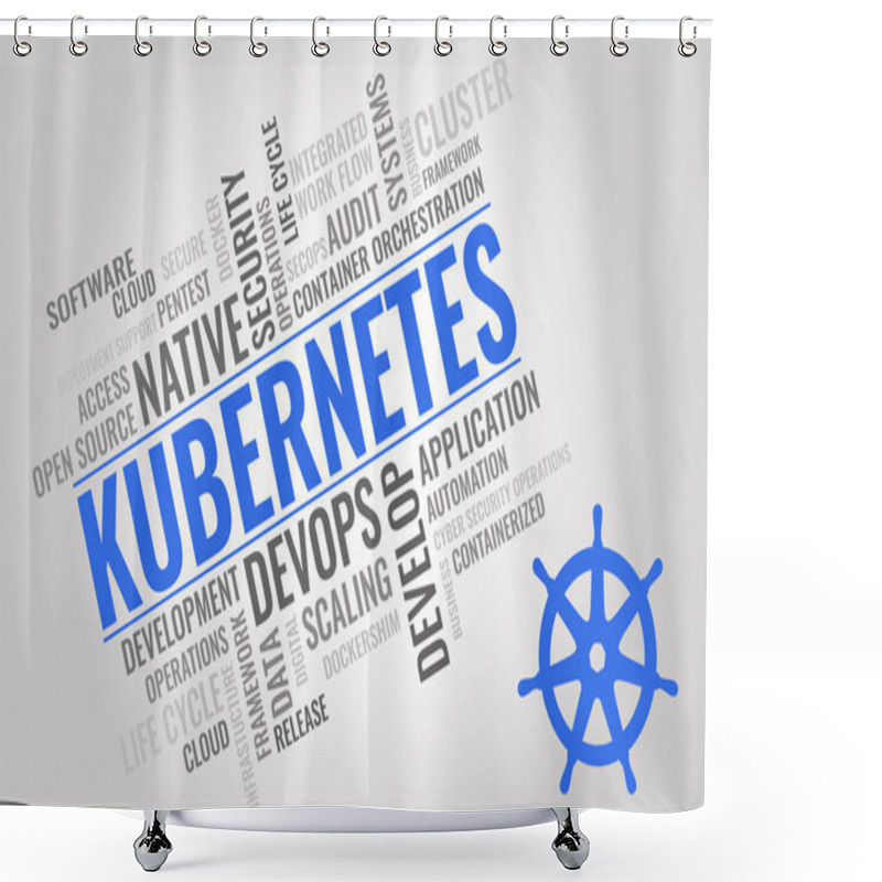 Personality  KUBERNETES Word Cloud. Cybersecurity Open-source Container-orchestration System Concept. Vector Illustration Shower Curtains