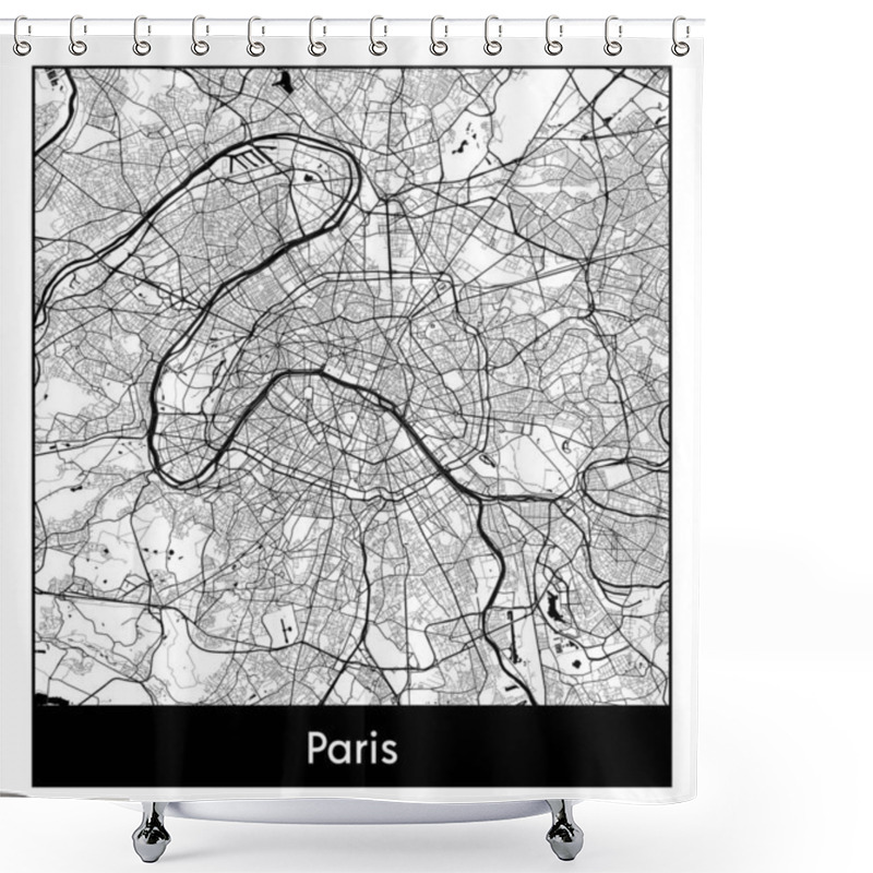 Personality  Paris France Europe City Map Black White Vector Illustration Shower Curtains