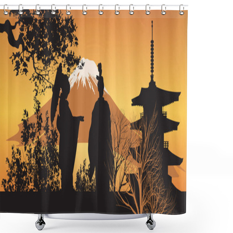 Personality  Geisha And Pagoda Shower Curtains