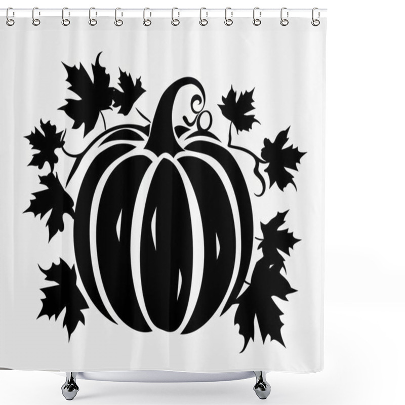 Personality  A Stylized Black Silhouette Of A Pumpkin Surrounded By Autumn Leaves. Shower Curtains