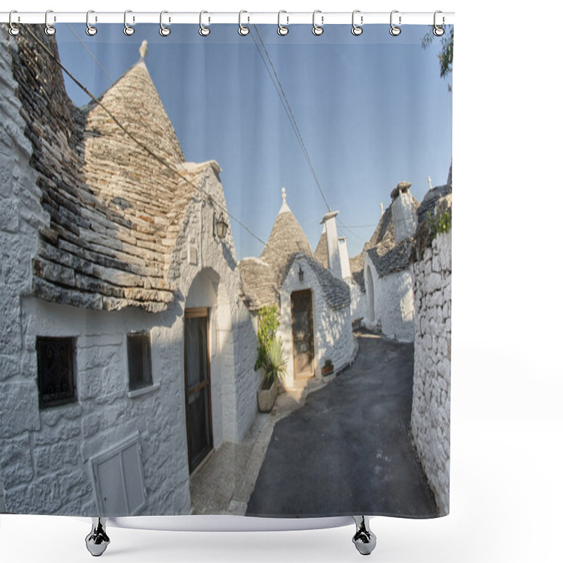 Personality  Alberobello, Italy. Beautiful View Of Trulli Typical Homes Shower Curtains