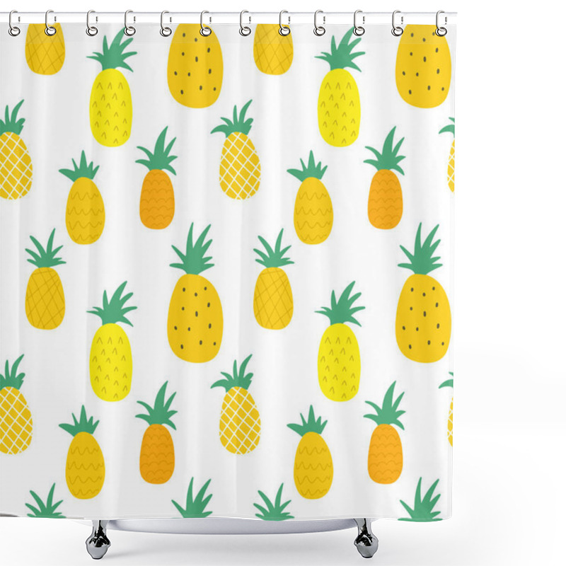 Personality  Seamless Pattern With Yellow Pineapples Isolated On White Background  Shower Curtains