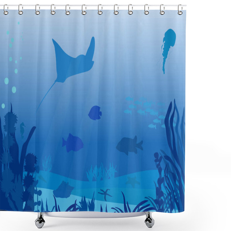 Personality  Underwater World Deep Sea Life, Fish On The Blue Seafloor, Marine Life.Vector Graphics. Shower Curtains