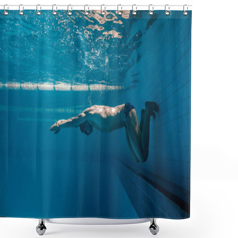 Personality  Underwater Picture Of Male Swimmer Swimming I Swimming Pool Shower Curtains