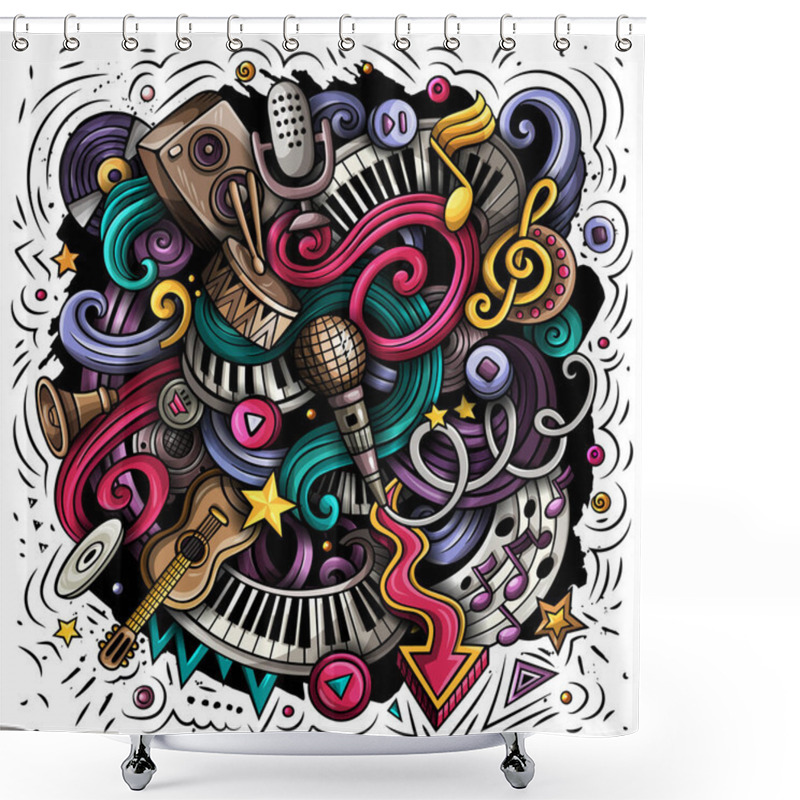 Personality  Music Hand Drawn Raster Doodles Illustration. Musical Poster Design Shower Curtains