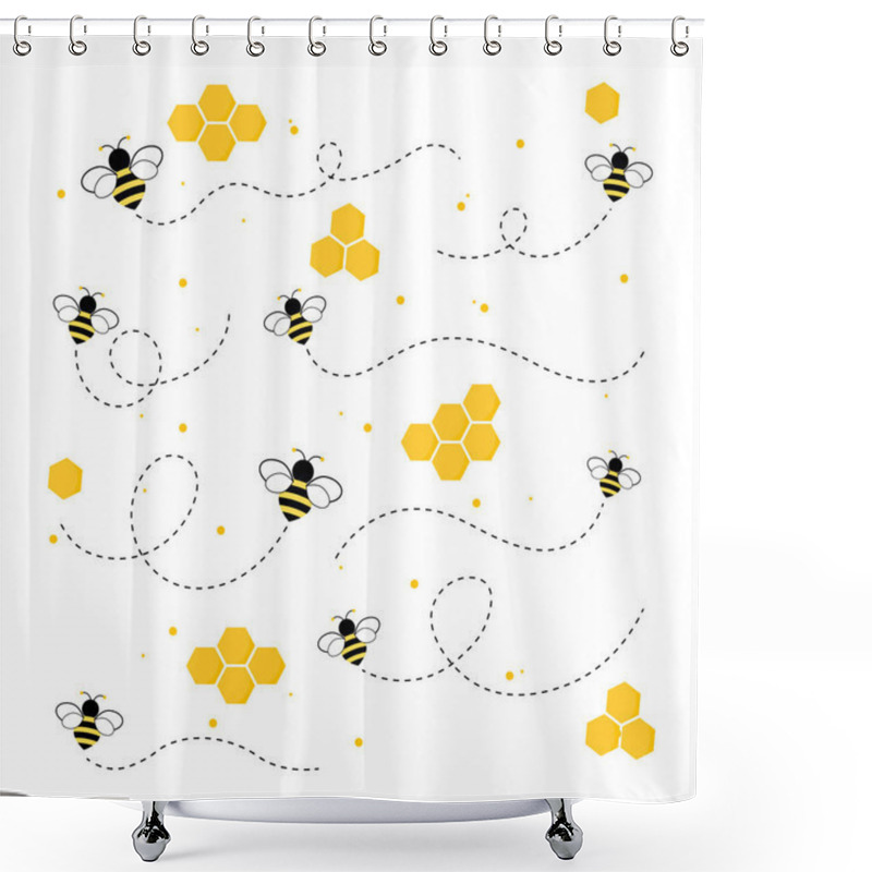 Personality  The Flow Of Honey From The Honeycomb With Bees And Different Liquid Flow.vector Illustration And Icon Shower Curtains