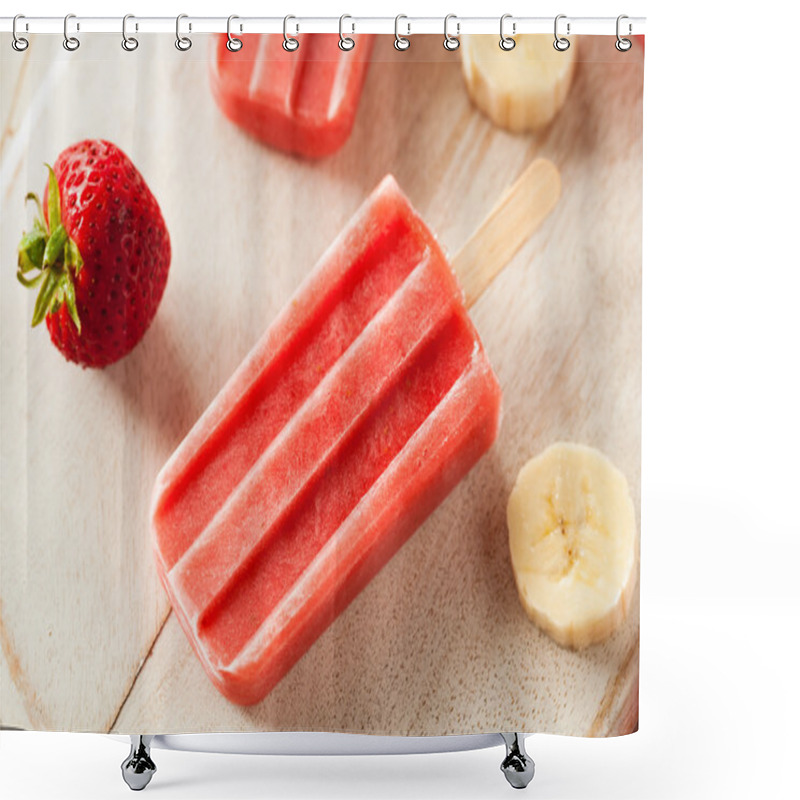 Personality  Homemade Strawberry And Banana Popsicles Shower Curtains