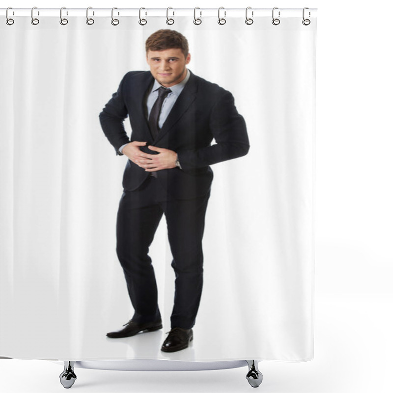 Personality  Businessman Suffering From Stomach Pain. Shower Curtains