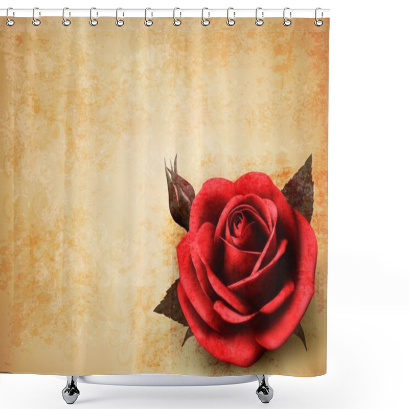 Personality  Retro Background With Beautiful Red Rose With Buds. Vector Illus Shower Curtains