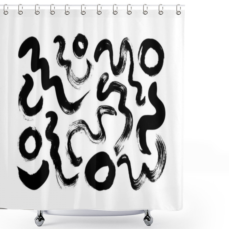 Personality  Hand Drawn Black Brush Strokes Vector Collection.  Shower Curtains