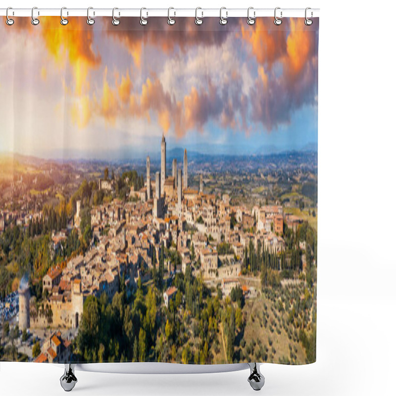 Personality  Town Of San Gimignano, Tuscany, Italy With Its Famous Medieval Towers. Aerial View Of The Medieval Village Of San Gimignano, A Unesco World Heritage Site. Italy, Tuscany, Val D'Elsa. Shower Curtains