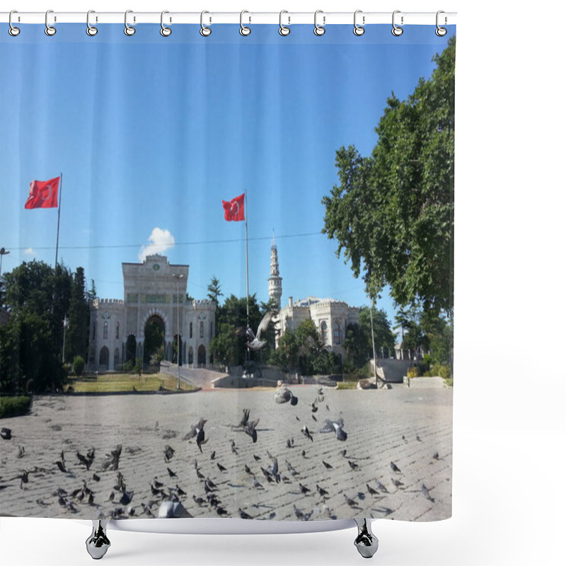 Personality  Istanbul, Turkiye, July 8, 2016, The Iconic Entrance Of Istanbul University, A Gateway To Knowledge And History, With The Beyazt Tower Standing Tall In The Background. Shower Curtains