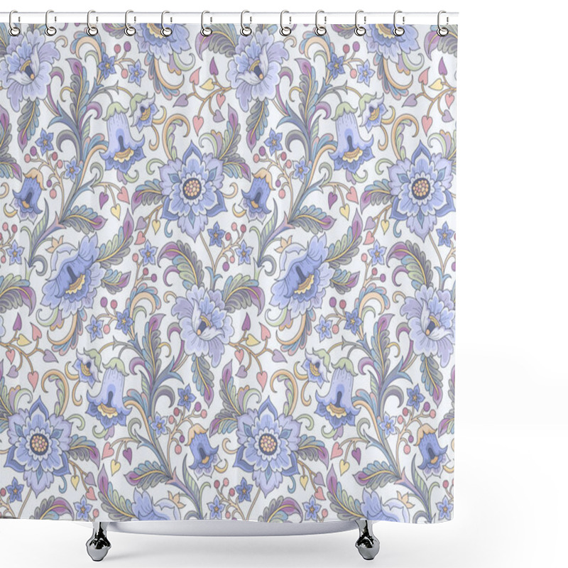 Personality  Floral Folk Blue Shower Curtains