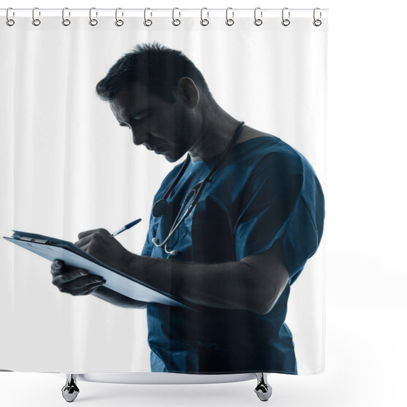 Personality  Doctor Man Silhouette Writing Portrait Shower Curtains