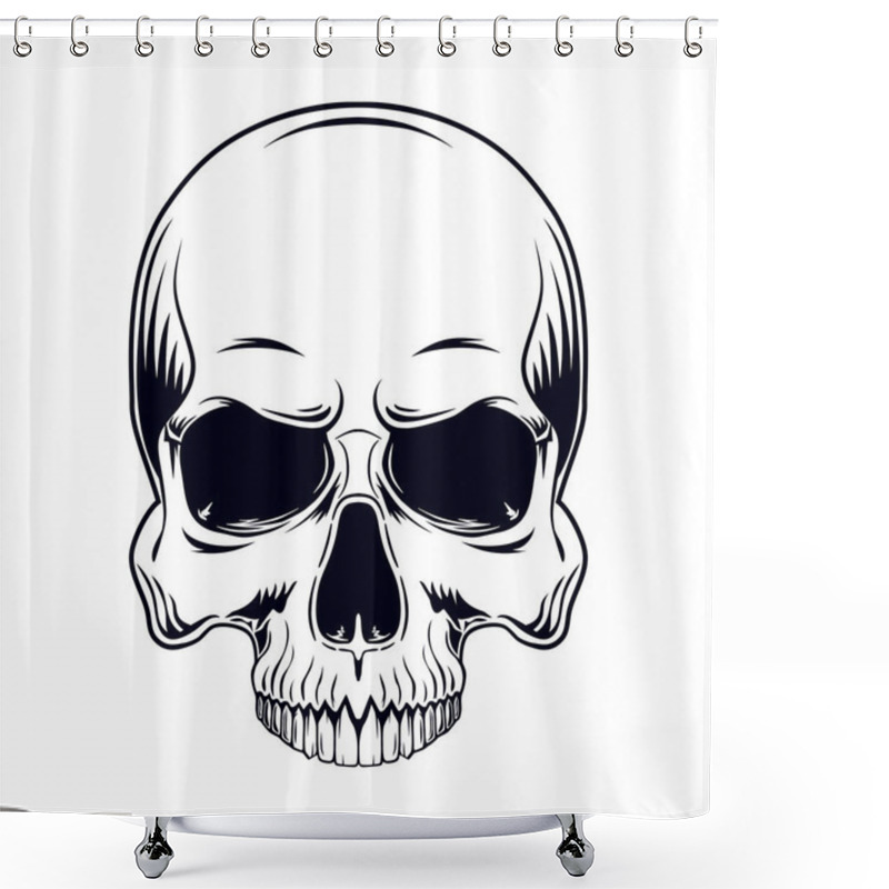 Personality  Black And White Vector Illustration Of A Human Skull Without A Lower Jaw Isolated On A White Background. Shower Curtains