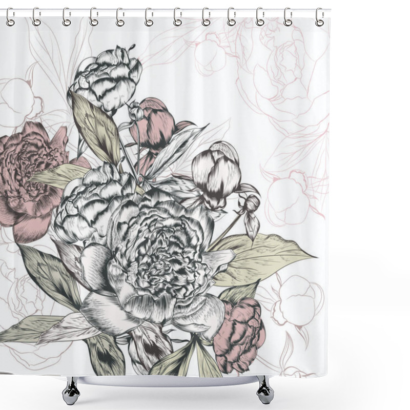 Personality  Fashion Vector Illustration With Hand Drawn Peony Flowers For Greeting Wedding Cards Design Shower Curtains