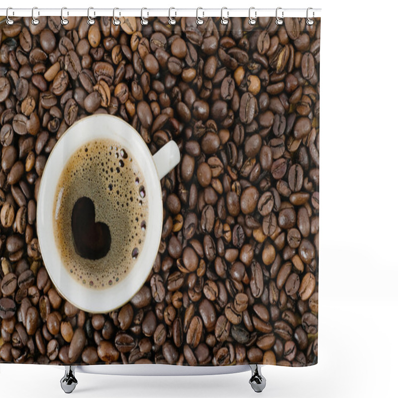 Personality  Background From Coffee Grains And A Cup From Coffee, The Top Vie Shower Curtains