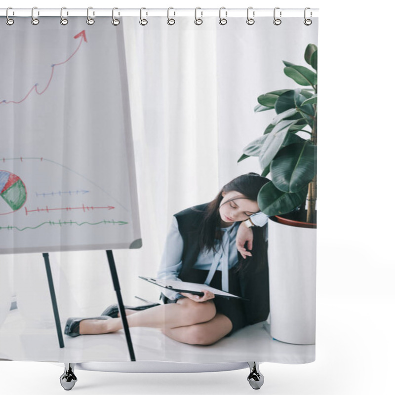 Personality  Businesswoman Sleeping At Office While Leaning On Flower Pot Shower Curtains