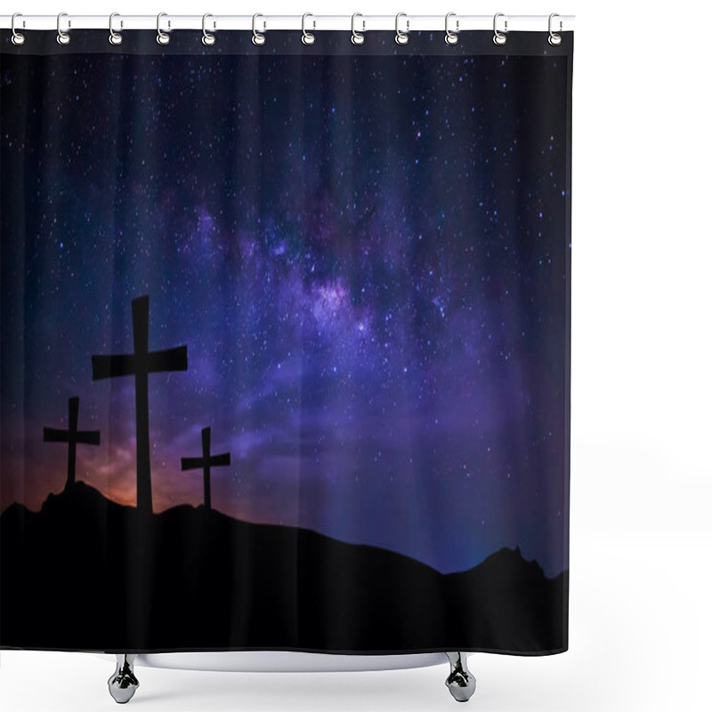 Personality  Cross Silhouette On Mountain With Milky Way In The Sky. Conceptu Shower Curtains