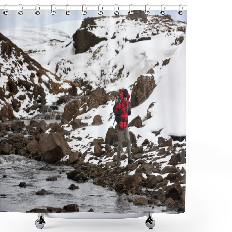 Personality  Hiking In Extreme Weather Shower Curtains