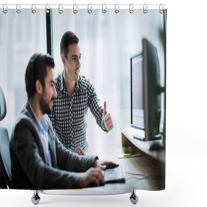 Personality  Picture Of Business People Working Together In Office Company Shower Curtains