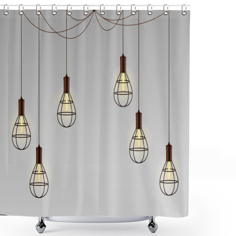 Personality  Old Loft Pendant Lamps - Vector Illustration Shower Curtains