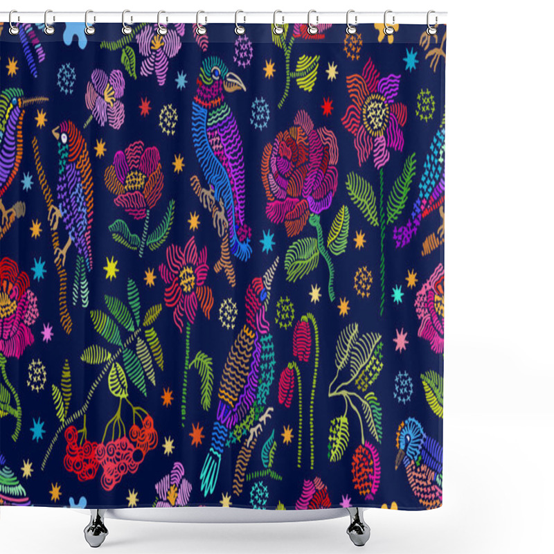 Personality  Silk Scarf With Embroidery Inspired By Folk Art. Shower Curtains