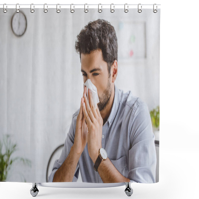 Personality  Sick Manager Blowing Nose In Tissue In Office Shower Curtains