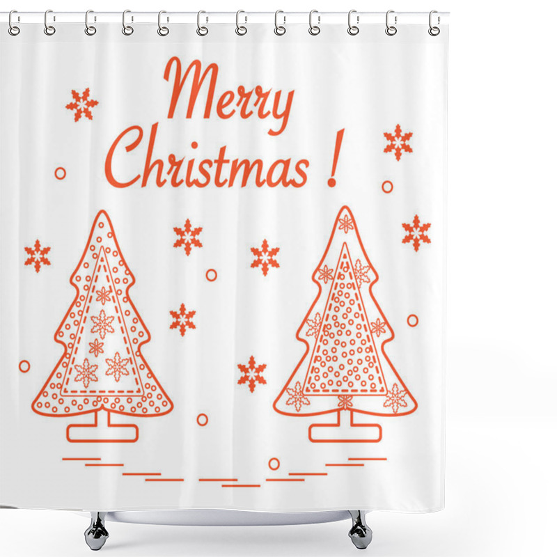 Personality  Cute Vector Illustration Of Stitched Christmas Tree Decorated Wi Shower Curtains