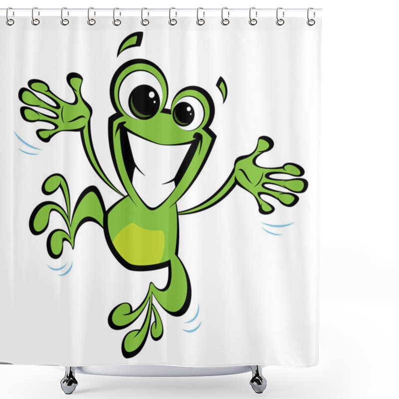 Personality  Happy Cartoon Smiling Frog Jumping Excited Shower Curtains