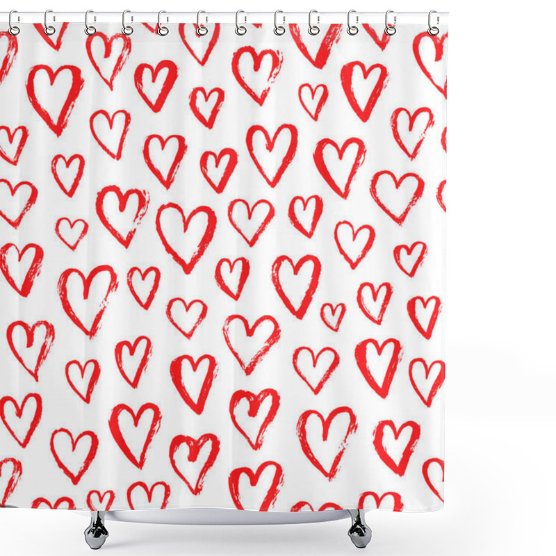 Personality  Vector Fashion Seamless Pattern With Hearts On Happy Valentines Day. Doodle Style Shower Curtains