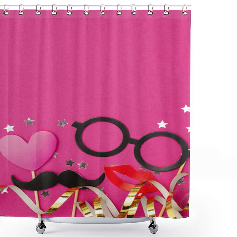 Personality  Fun Party Props On A Pink Background. Wedding, Hen Do Party Phot Shower Curtains