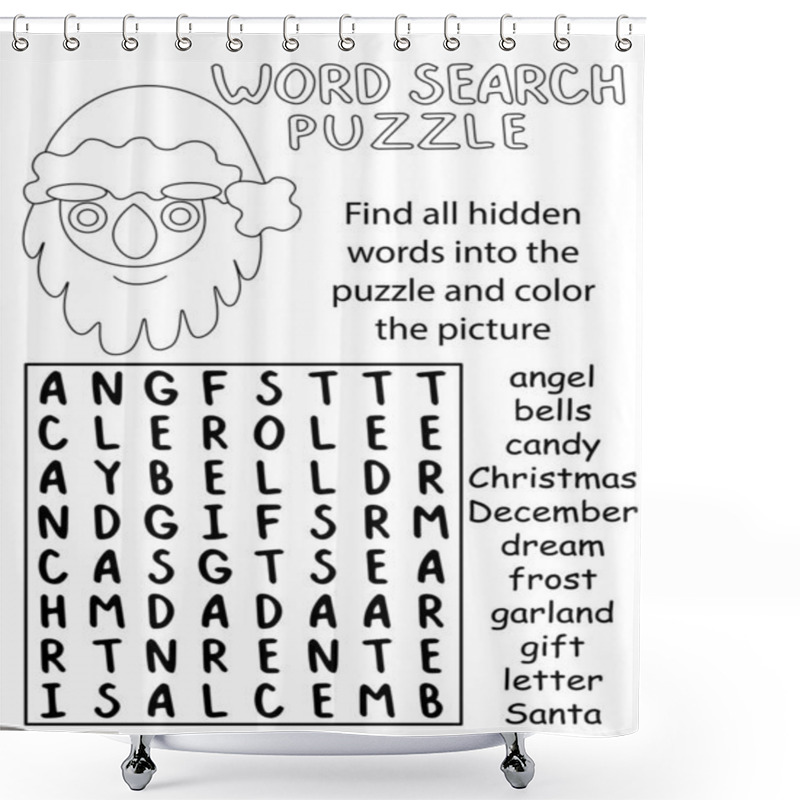 Personality  Merry Christmas - Word Search Puzzle For Kids In English Vector Illustration. Winter Holidays Word Game And Coloring Activity Page For Children Black And White Version Shower Curtains