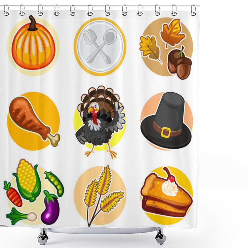 Personality  Happy Thanksgiving Sticker Icon Set Shower Curtains