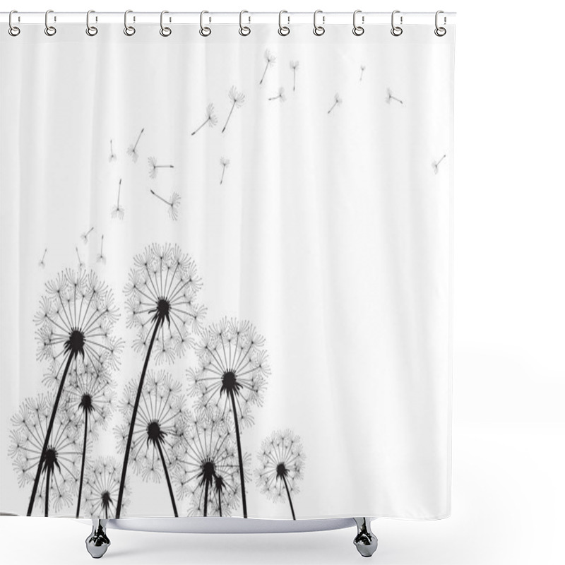 Personality  Black Dandelions On White Background Shower Curtains